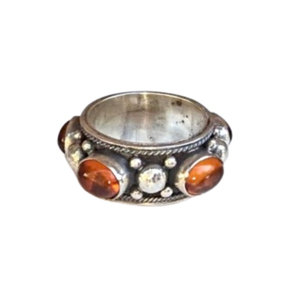 Vintage Sterling Silver Amber Cabochon Ring Sz 7-3/4 - Picture 7 of 12
